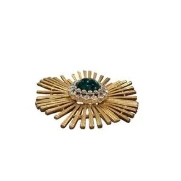 Mid-Century Undulating Atomic Starburst Style Gold Tone & Rhinestone Brooch - Picture 3 of 5